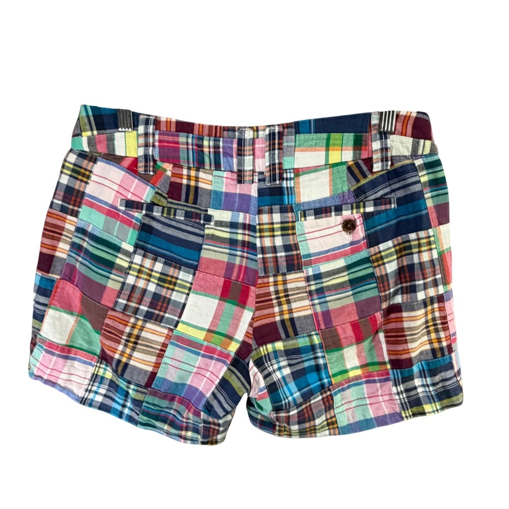 J Crew City Fit Patchwork Madras Shorts Womens 2 Blue Green Plaid Casual Chic - Picture 4 of 12
